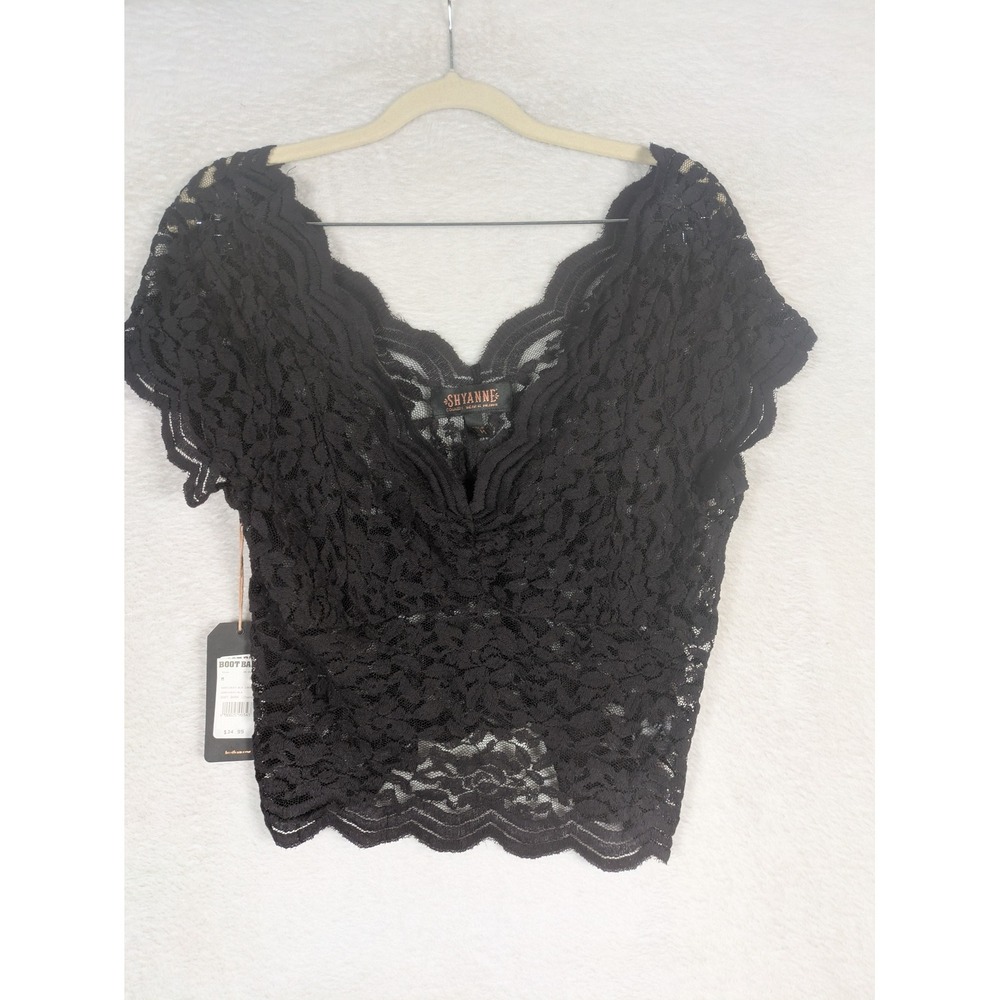 NEW Shyanne Lace Top Women's Medium Black V-Neck Scalloped